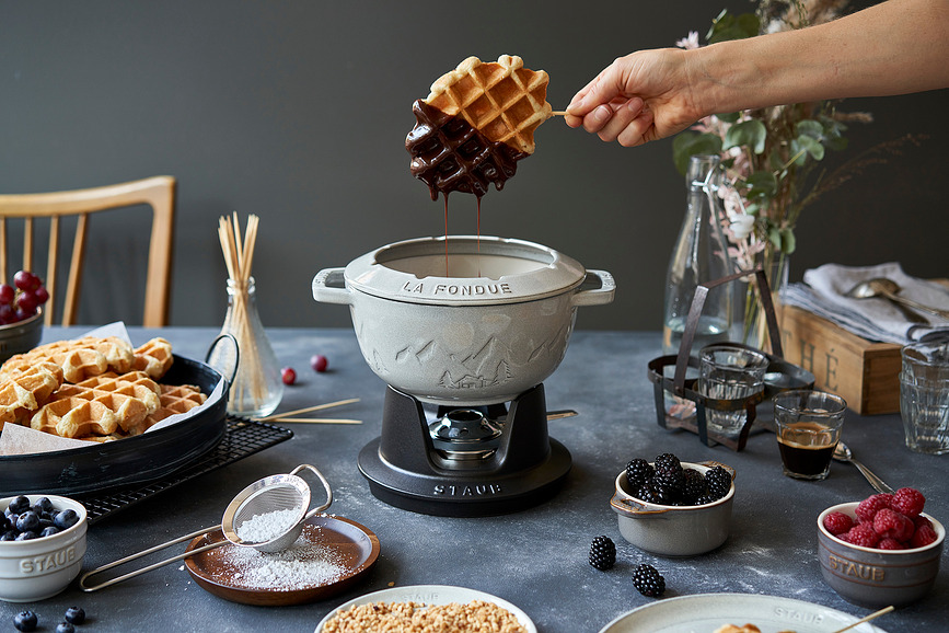 Staub Set à Fondue, 20 cm, truffe blanche, Set 10 pièces