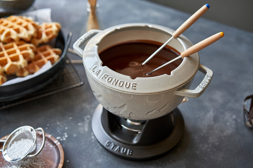 Staub Set à Fondue, 20 cm, truffe blanche, Set 10 pièces