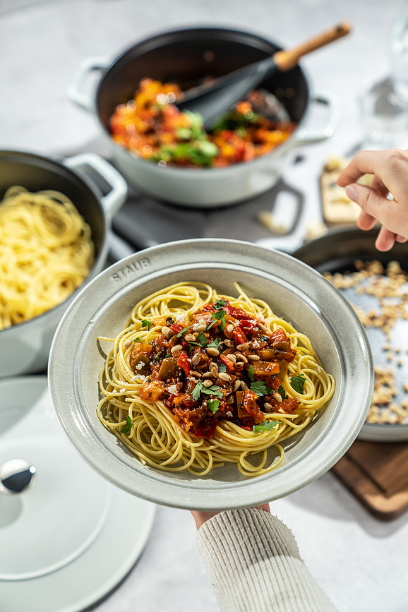 Staub Cocotte et Poêle 24 cm, rouge, avec couvercle, Set 3 pièces