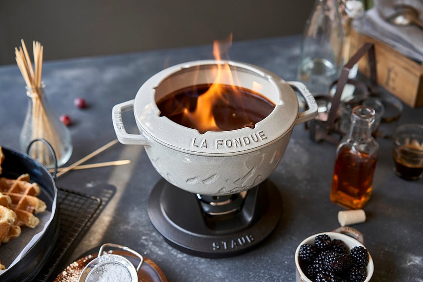 Staub Set za Fondue 20 cm bijeli tartuf Set od 10 dijelova