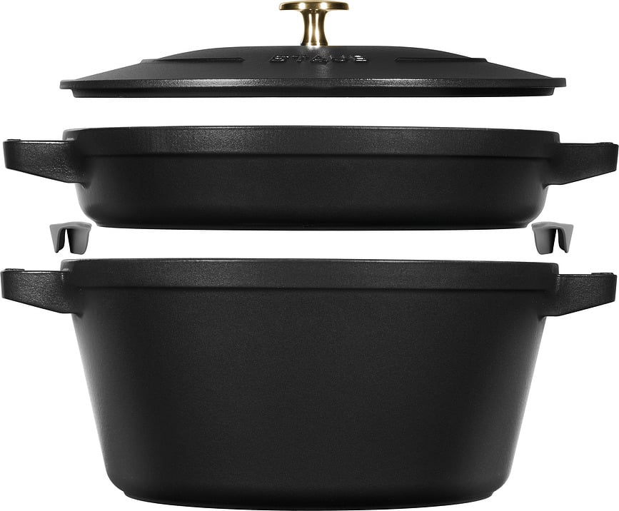 Staub Topf 24 cm mit Pfanne und Deckel 3 El.