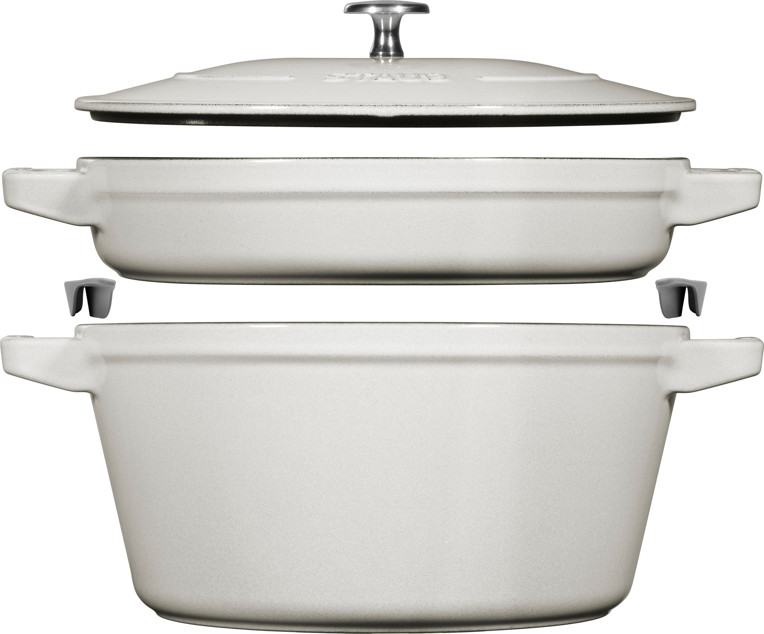 Staub Topf 24 cm weißer Trüffel mit Pfanne und Deckel 3 El.