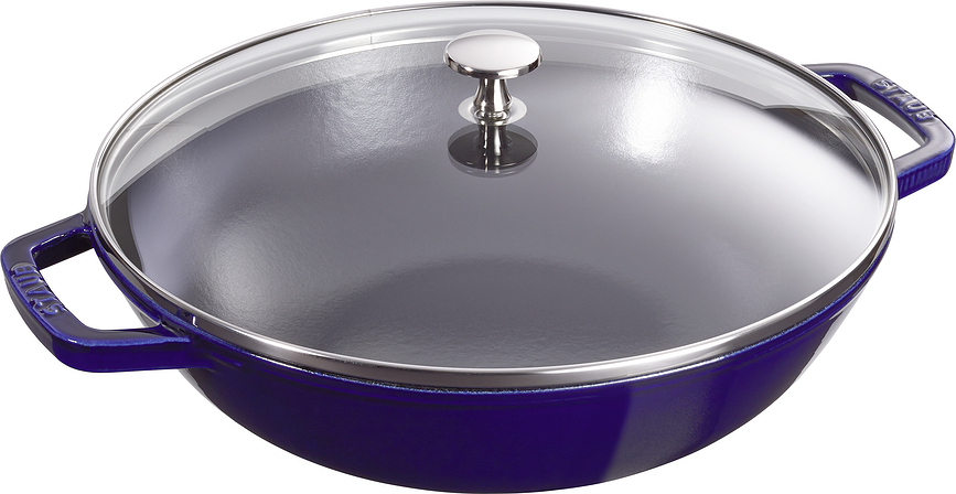 Staub Wok 30 cm blau mit Deckel