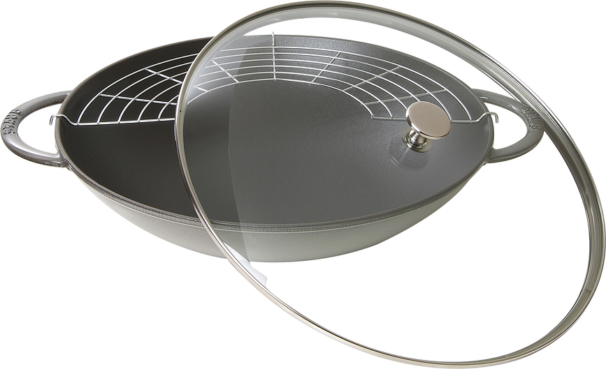 Staub Wok 37 cm graphitfarbig mit Deckel
