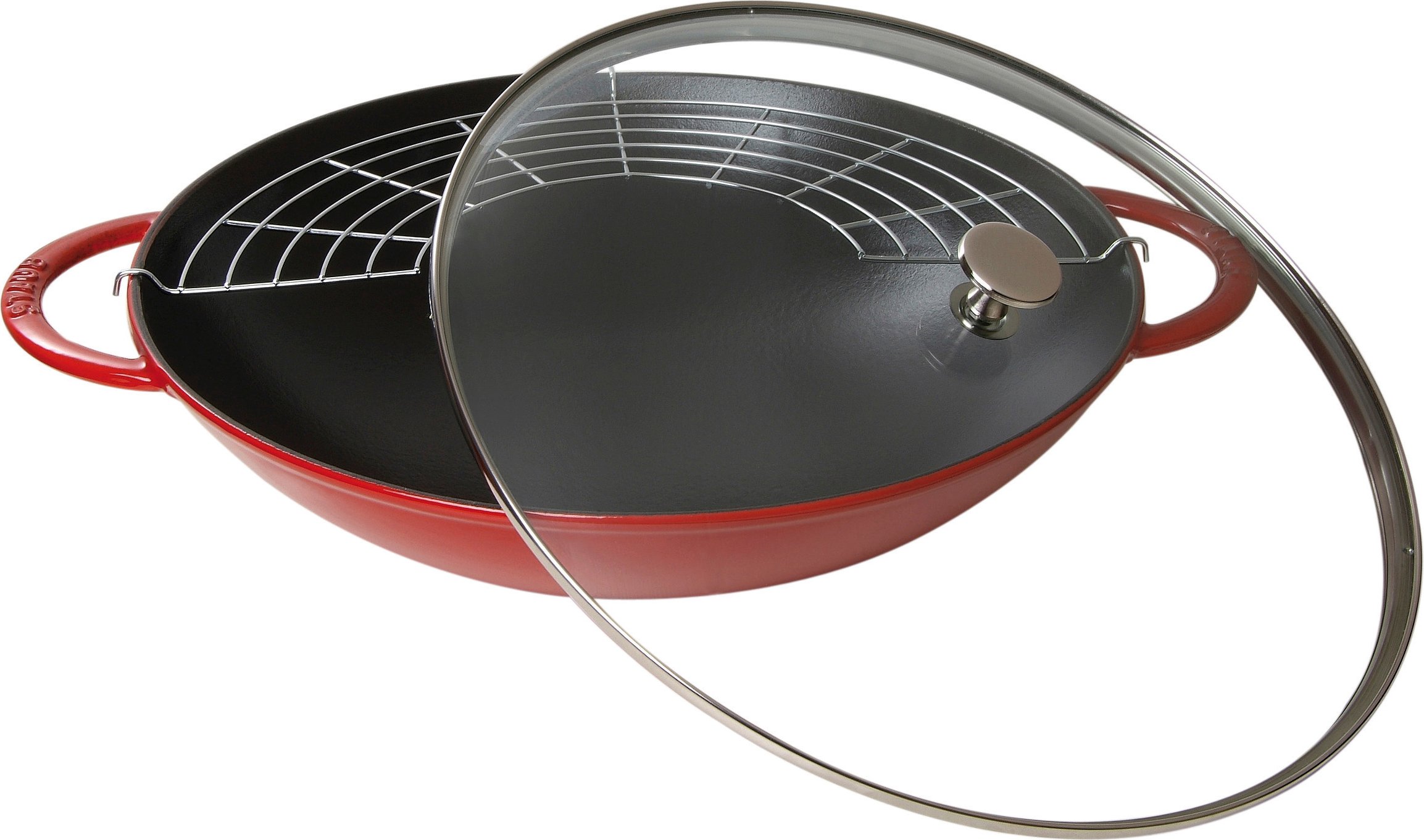 Wok Staub 37 cm czerwony z pokrywą