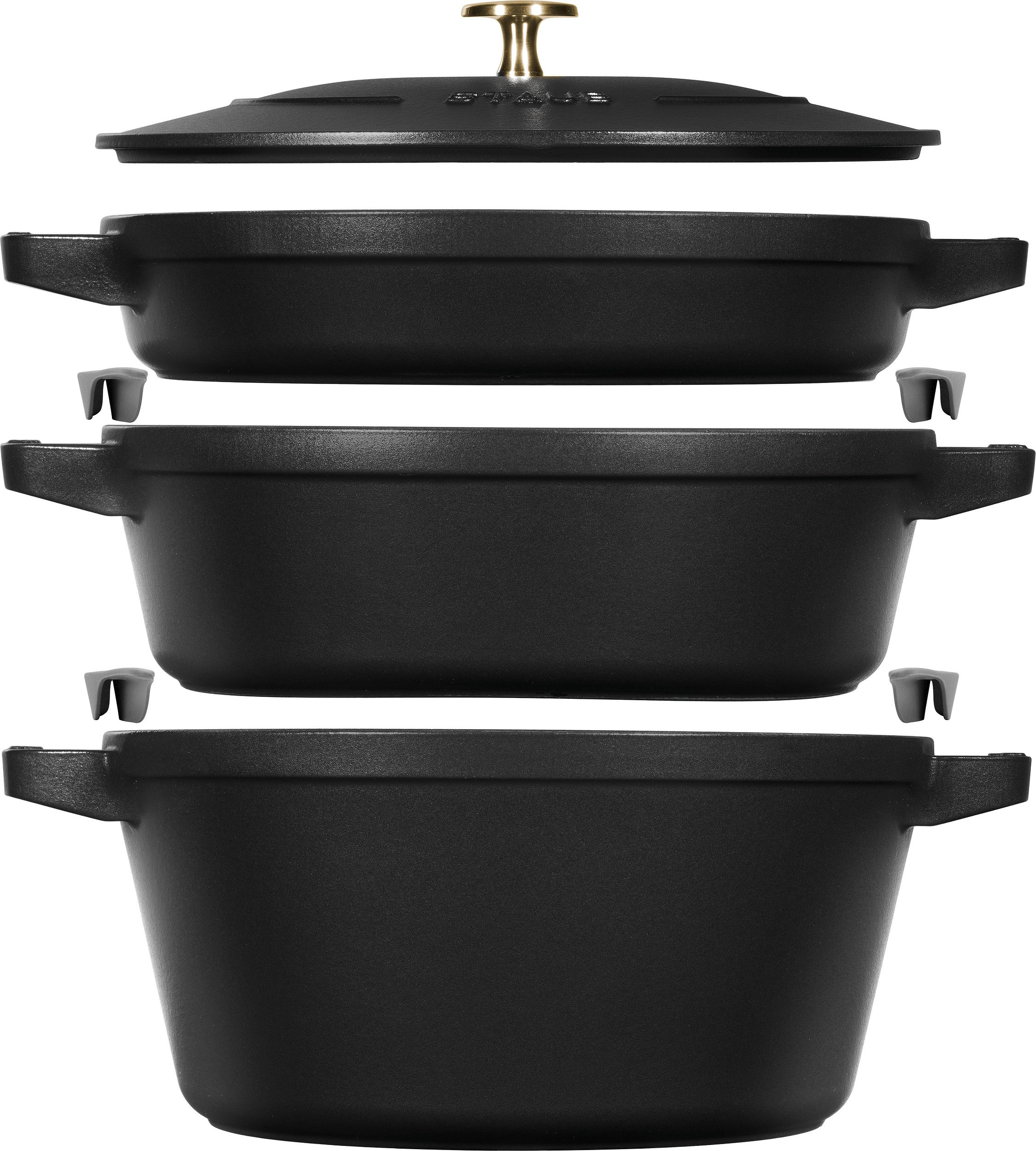 Zestaw garnków Staub 24 cm czarny z patelnią i pokrywką 4 el.