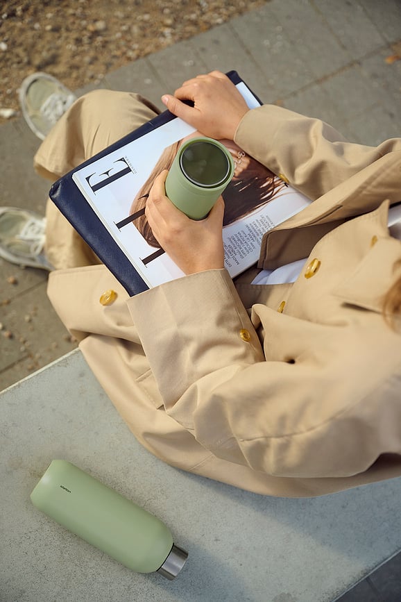 Mug isotherme To-Go Click 400 ml vert olive en acier double recyclé