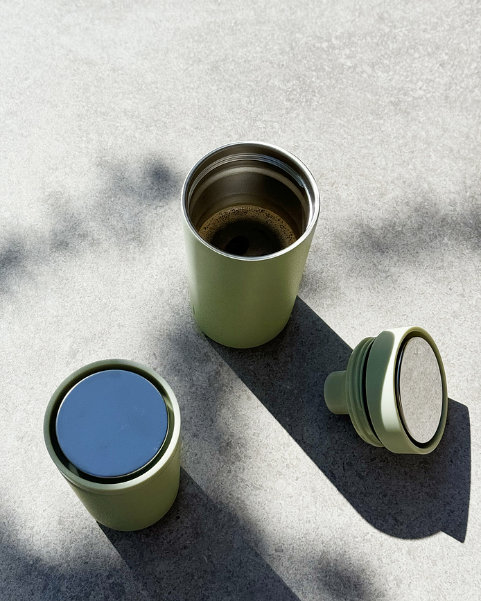 Mug isotherme To-Go Click 400 ml vert olive en acier double recyclé