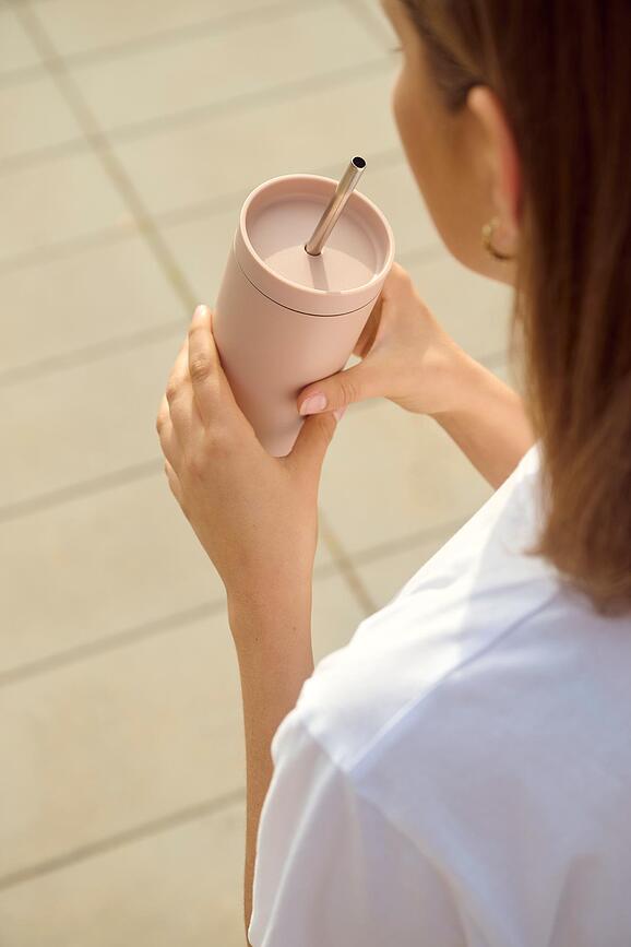 To-Go Sip Mug Isotherme avec paille, double paroi, 400 ml, noir, en acier inoxydable