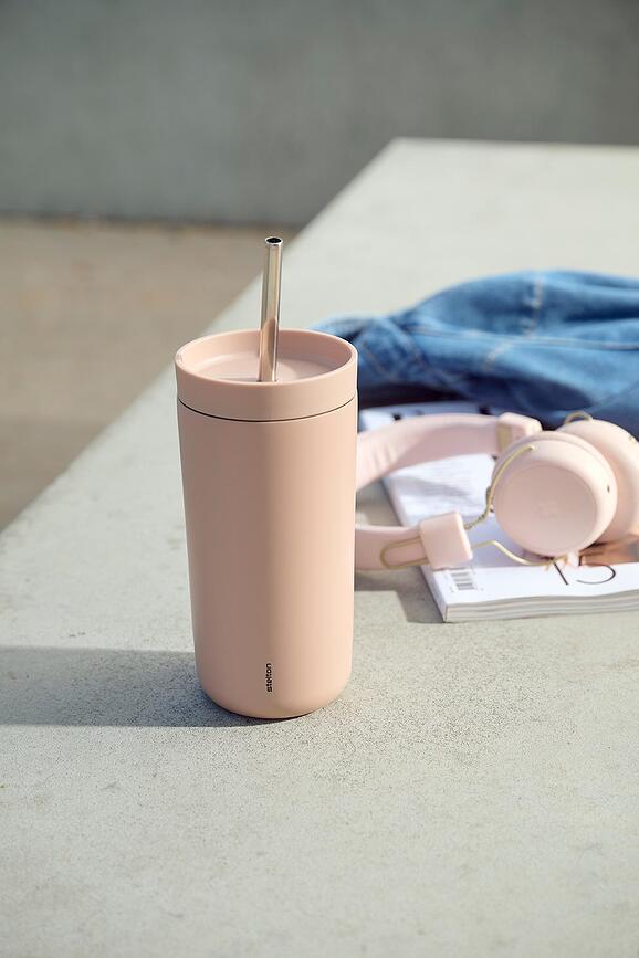 To-Go Sip Mug Isotherme avec paille, double paroi, 400 ml, noir, en acier inoxydable