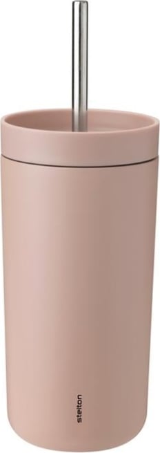 To-Go Sip Thermobecher 400 ml Altrosa aus doppelschichtigem Stahl mit Strohhalm