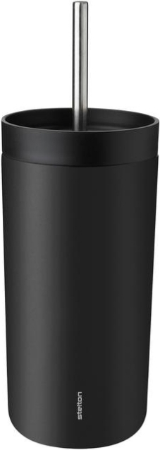 To-Go Sip Thermobecher 400 ml schwarz aus doppelschichtigem Stahl mit Strohhalm