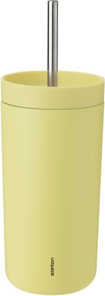 To-Go Sip Thermobecher 400 ml zitronengelb aus doppelschichtigem Stahl mit Strohhalm