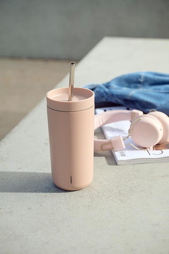 Vaso térmico de acero To-Go Sip, doble pared, 400 ml, limón, con pajita