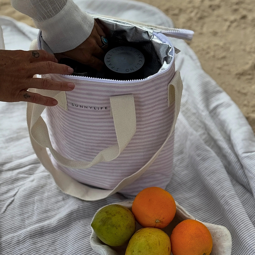 Bolsa térmica para bebidas Sunnylife Lazy Days, amarilla y rosa