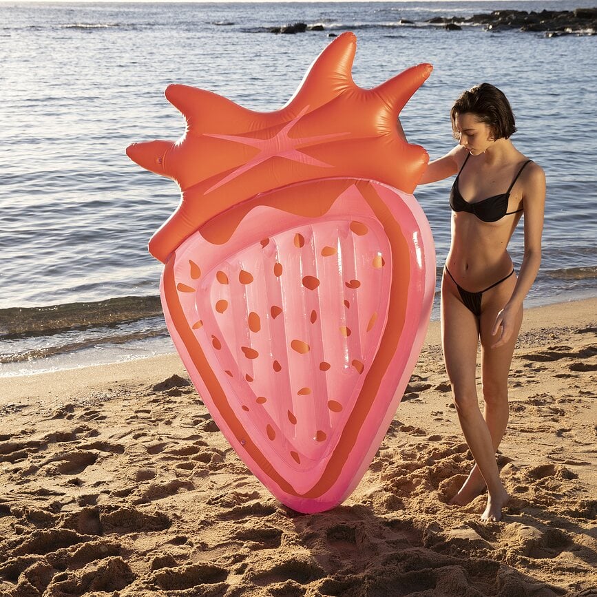 Colchoneta Hinchable Luxe Strawberry Pink Berry, para piscina, rosa fresa