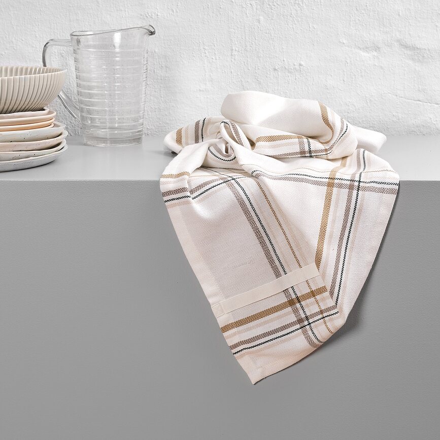 Paños de Cocina The Organic Company II, 53 x 86 cm, crema y azul, Pack de 2