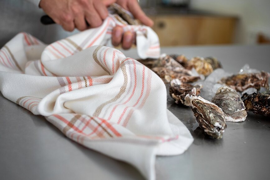 Paños de Cocina The Organic Company II, 53 x 86 cm, crema y azul, Pack de 2