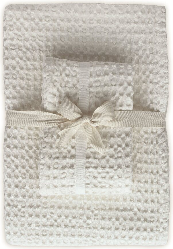 Serviettes gaufrées, blanches, Lot de 2