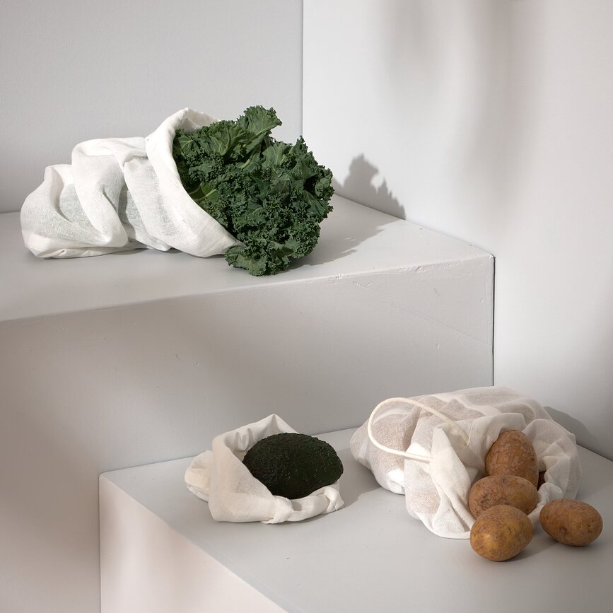 The Organic Company Sacs pour fruits et légumes, beiges clairs, Lot de 3