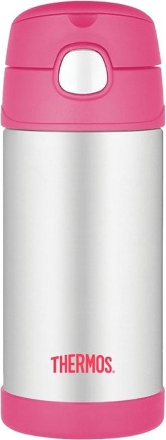 Botella térmica con pajita FUNtainer, 355 ml, plateada y rosa
