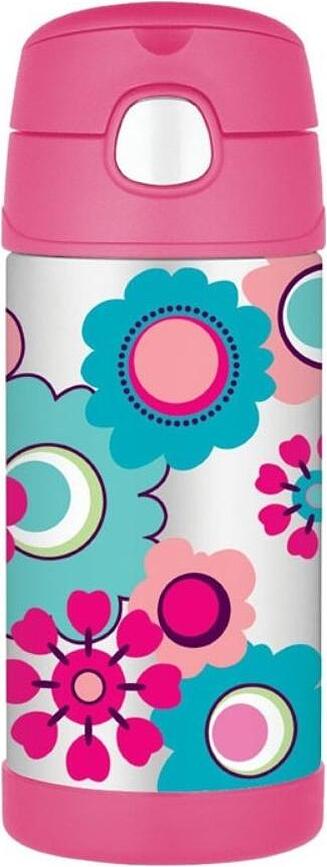 Botella térmica con pajita FUNtainer, 355 ml, rosa, estampado de flores
