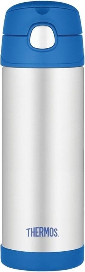 Botella térmica con pajita FUNtainer, 470 ml, plateada y azul