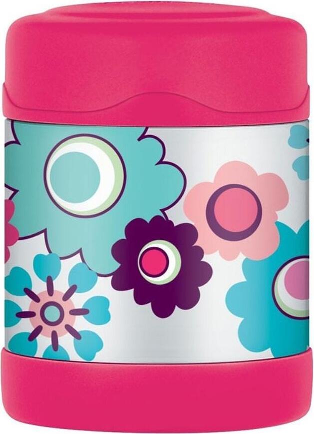 FUNtainer Bocal Isotherme pour Enfant, 290 ml, motif fleurs, rose