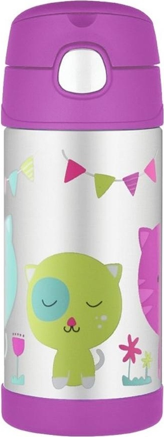 FUNtainer termosz kulacs szívószállal, macska mintás, 355 ml