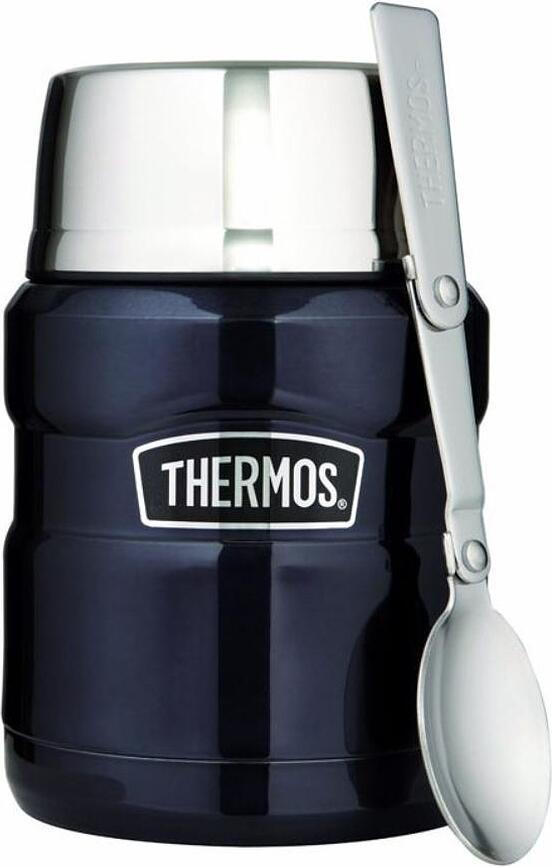 Style Boîte Repas Isotherme avec cuillère pliable, 470 ml, bleu foncé, Set 2 pièces