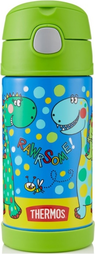 Thermos FUNtainer Kinder-Thermoflasche mit Strohhalm Dinosaurier 355 ml, blau-grün