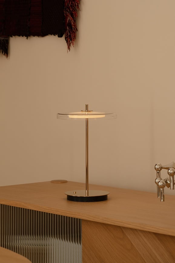 Asteria Glass Move Stolna Lampa bežična polirani čelik