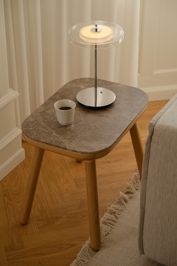 Asteria Glass Move Lampe de Table sans fil, acier poli