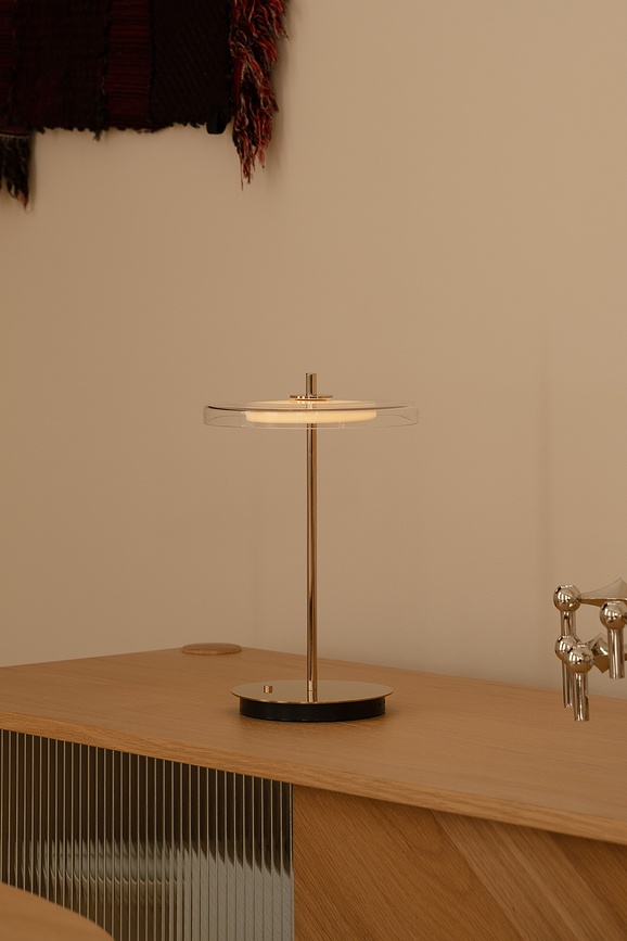 Asteria Glass Move Lampe de Table sans fil, acier poli