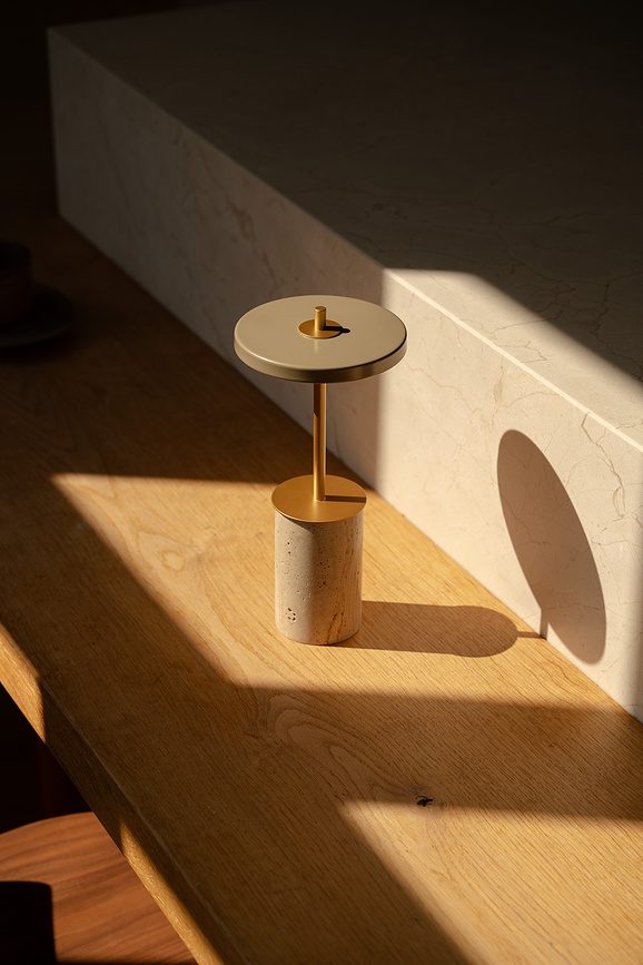 Asteria Move Mini Stolna Lampa bežična bež-zlatna travertin