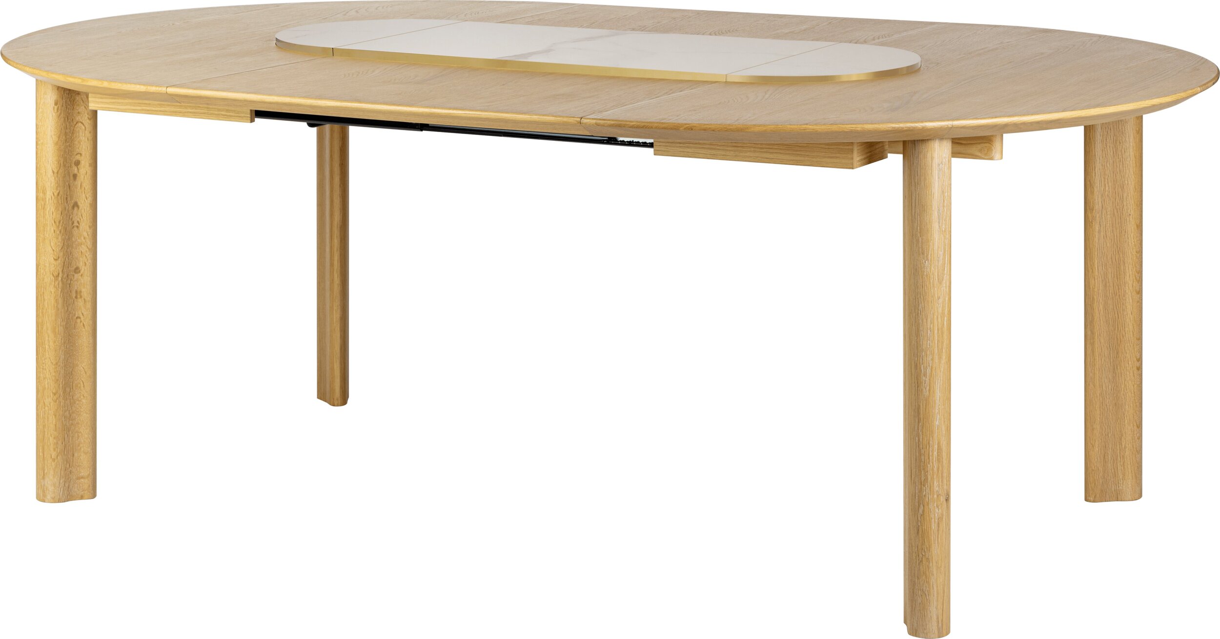 Comfort Circle Smooth Ausziehtisch, weiß, mit Messing