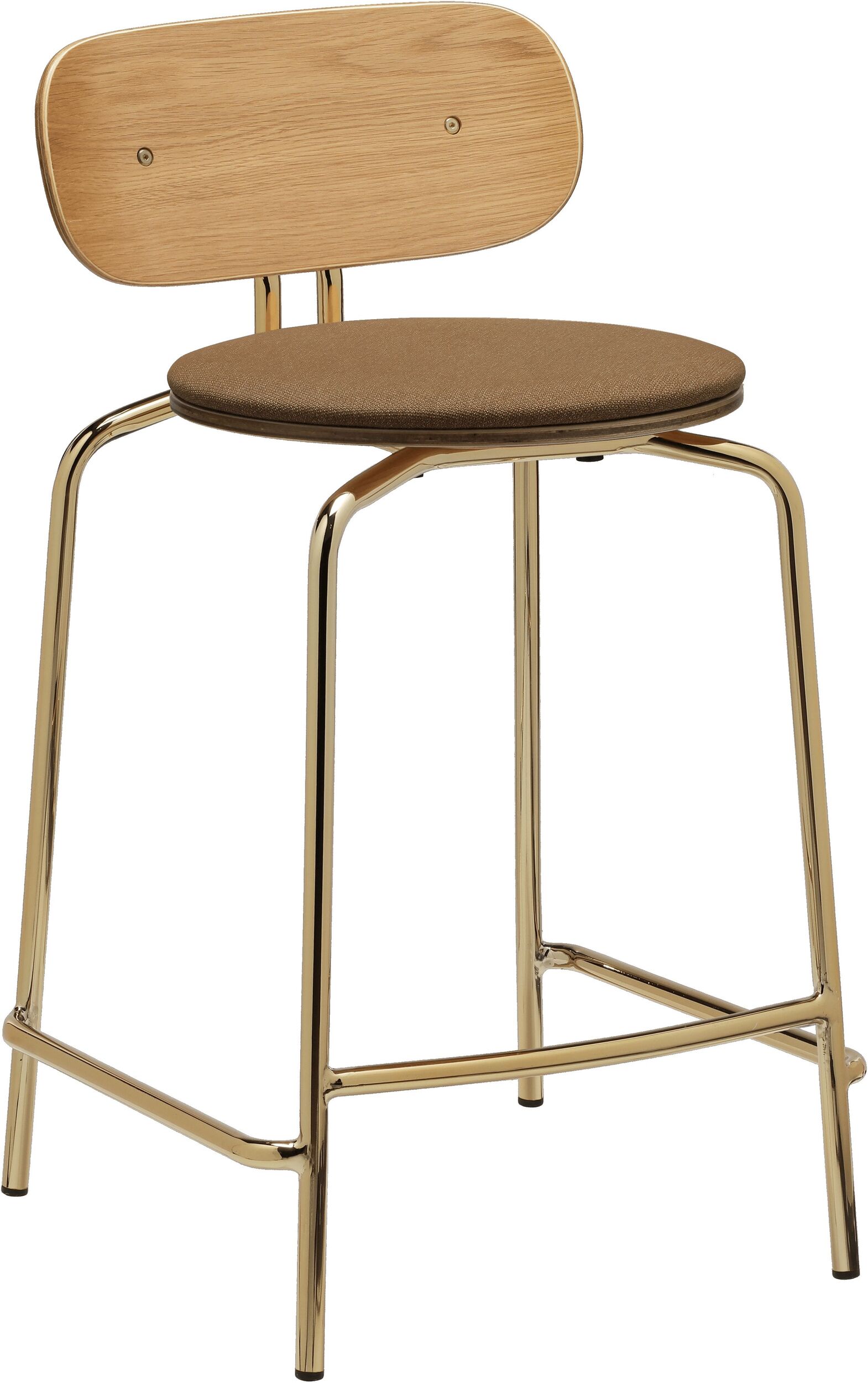 Curious Counter Stuhl braun mit gepolstertem Sitz auf Messingbeinen