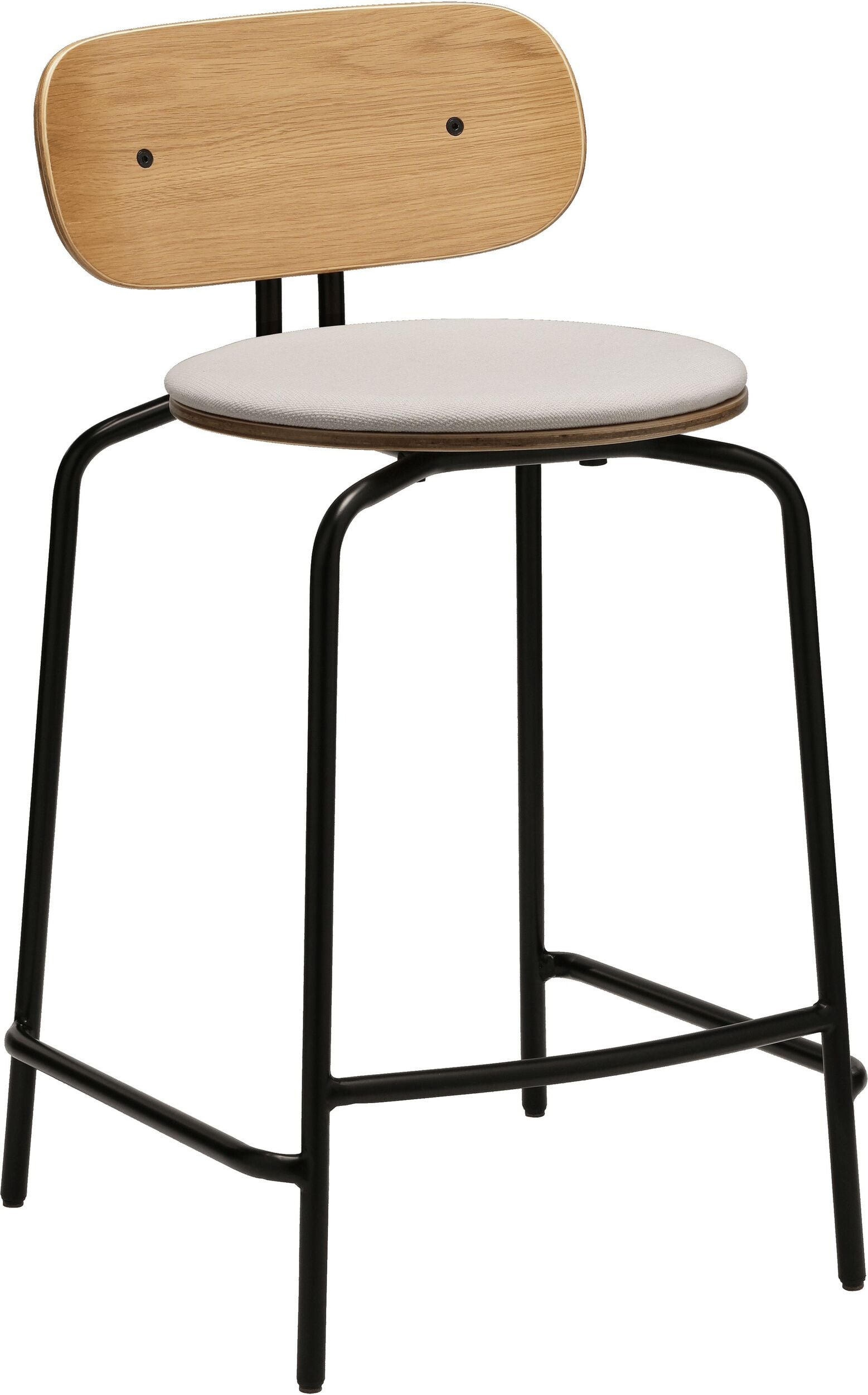 Curious Counter Stuhl hell sandfarbig mit gepolstertem Sitz mit schwarzen Beinen