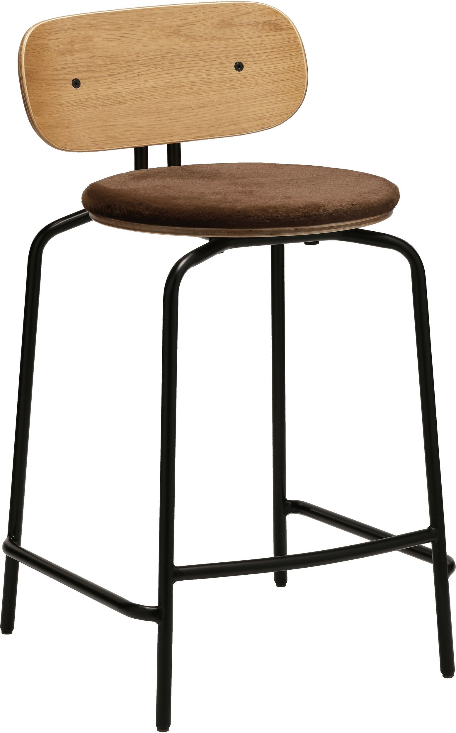 Curious Counter Teddy Stuhl braun mit gepolstertem Sitz mit schwarzen Beinen