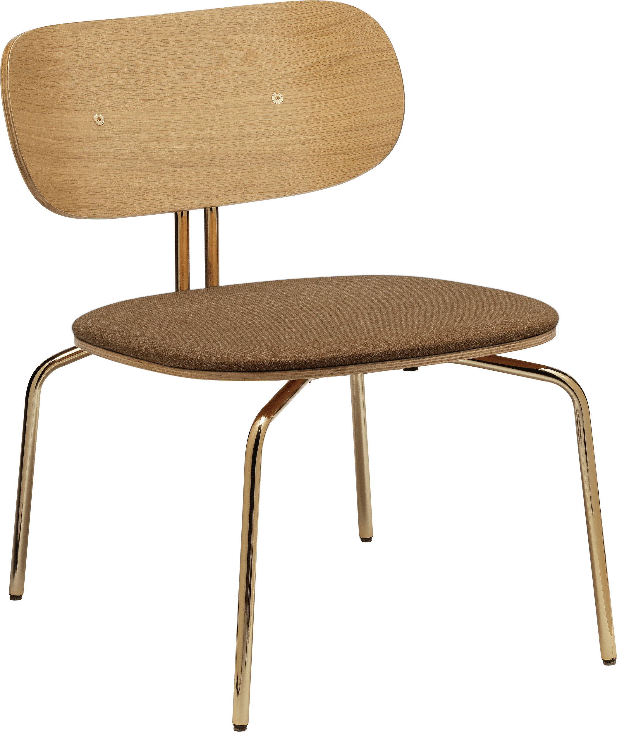 Curious Lounge Stuhl braun mit gepolstertem Sitz auf Messingbeinen