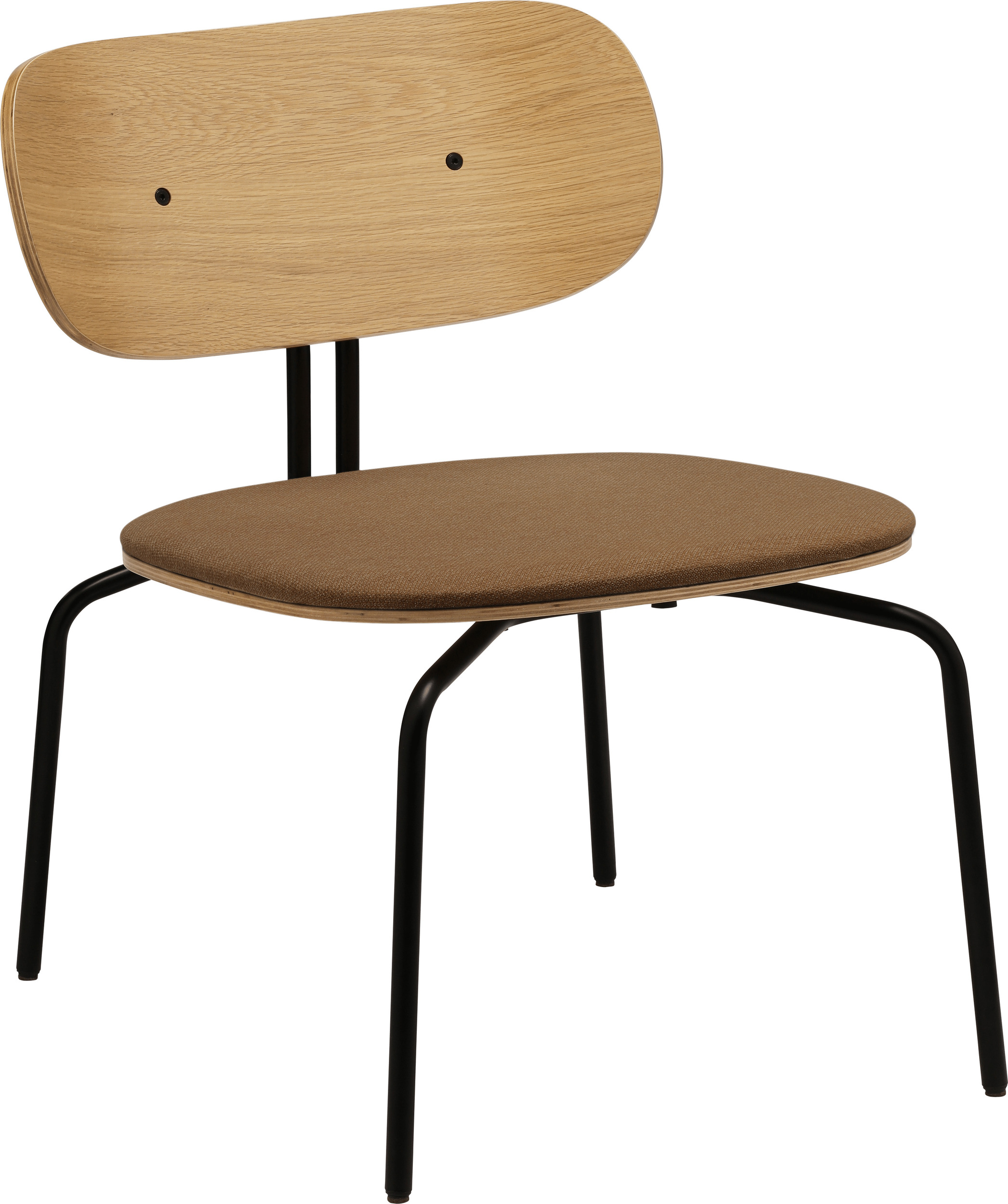 Curious Lounge Stuhl braun mit gepolstertem Sitz mit schwarzen Beinen