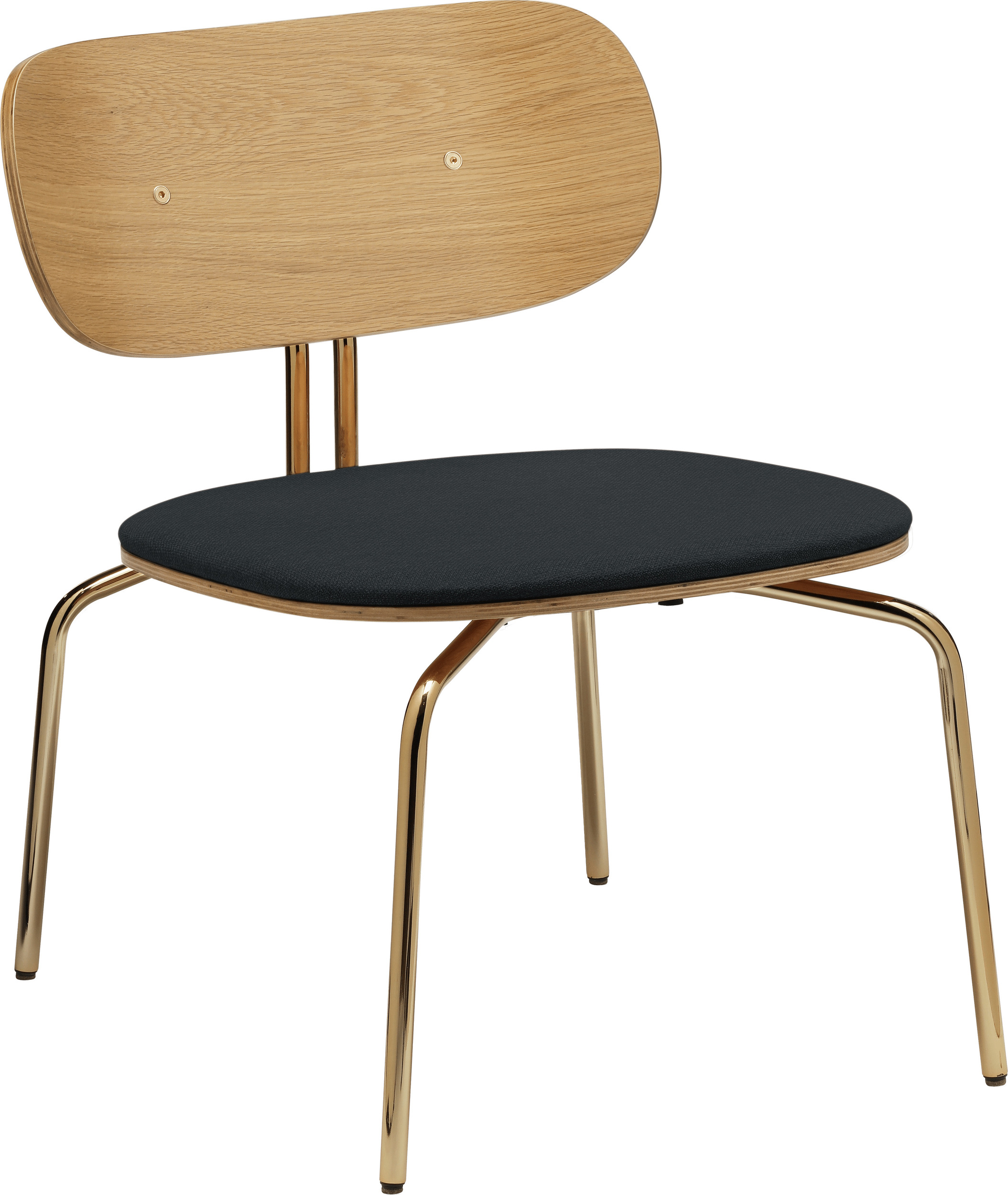 Curious Lounge Stuhl dunkelgrau mit gepolstertem Sitz auf Messingbeinen