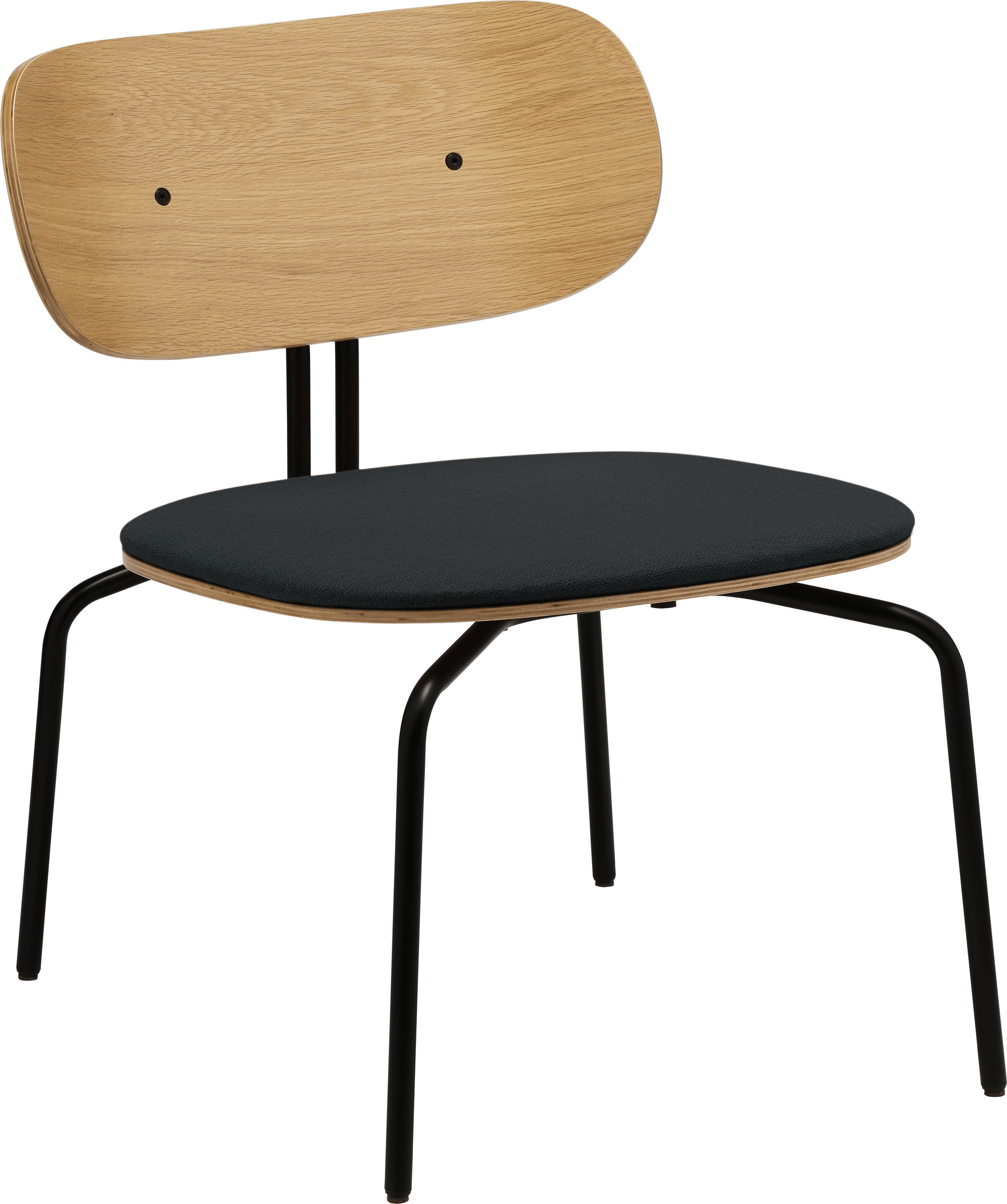Curious Lounge Stuhl dunkelgrau mit gepolstertem Sitz mit schwarzen Beinen