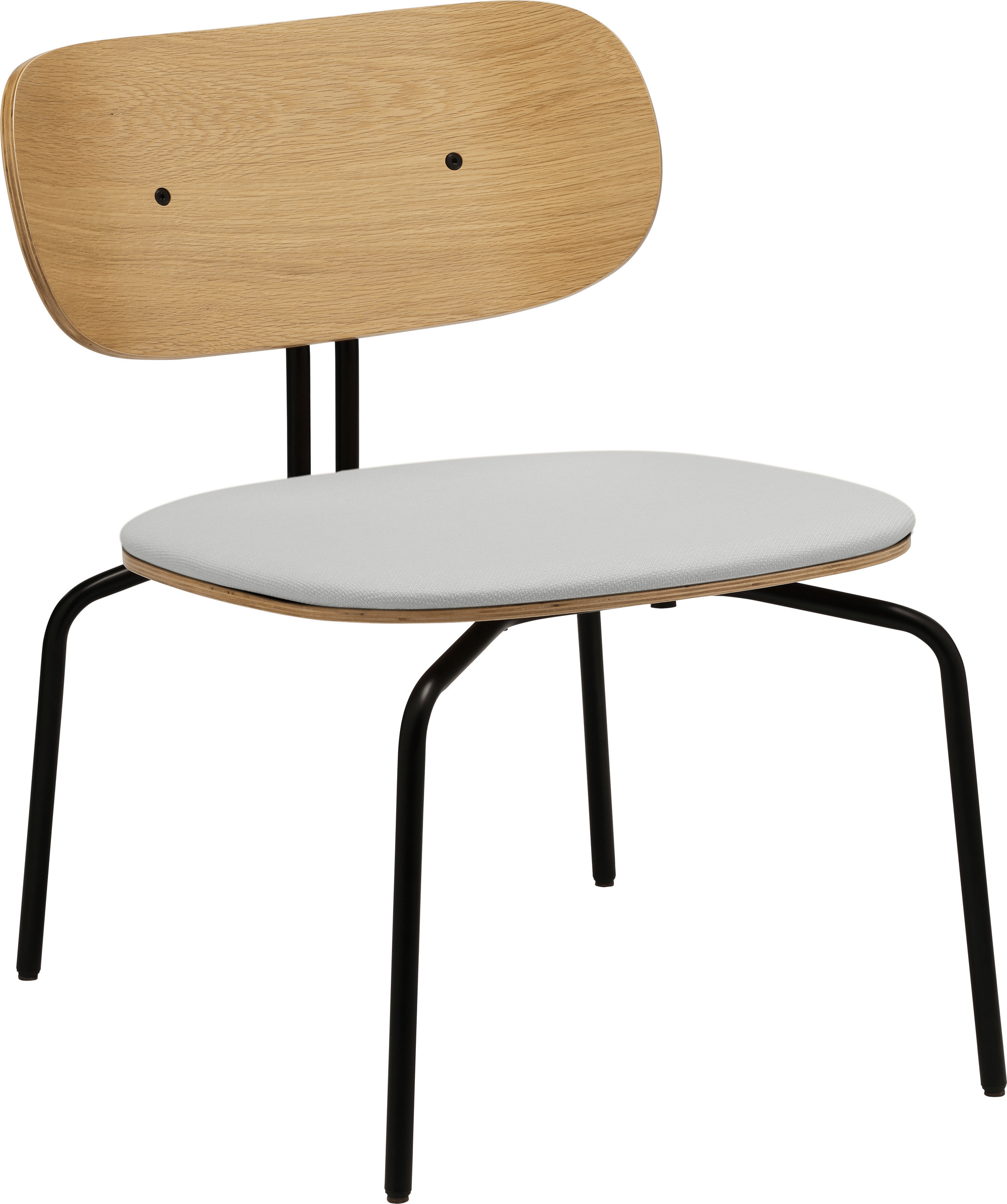 Curious Lounge Stuhl hellgrau mit gepolstertem Sitz mit schwarzen Beinen