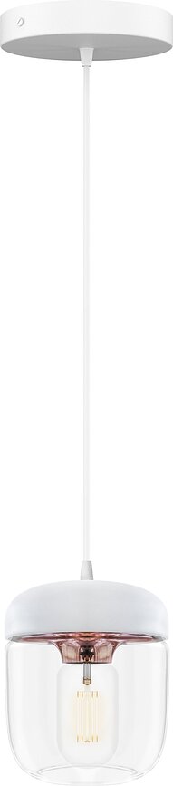 Lámpara colgante Acorn, blanca con cobre pulido