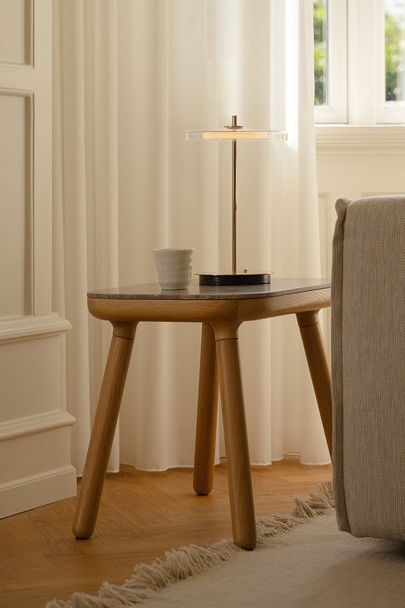 Lámpara de mesa inalámbrica Asteria Glass Move, acero pulido