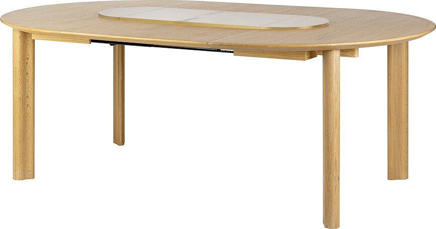 Rozkladací stôl Comfort Circle Smooth biely s mosadzou