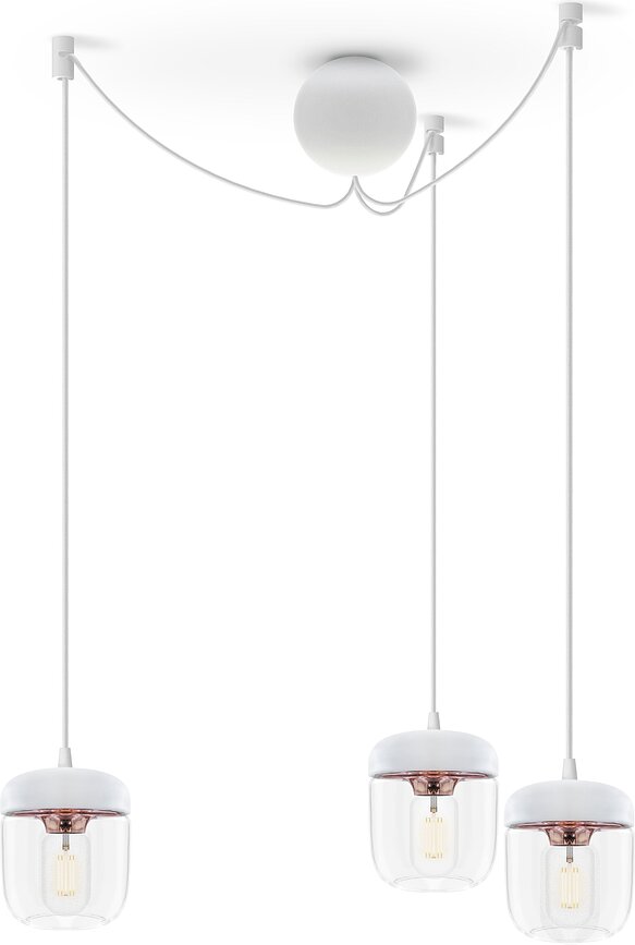 Suspension Acorn blanche, cuivre poli, triple