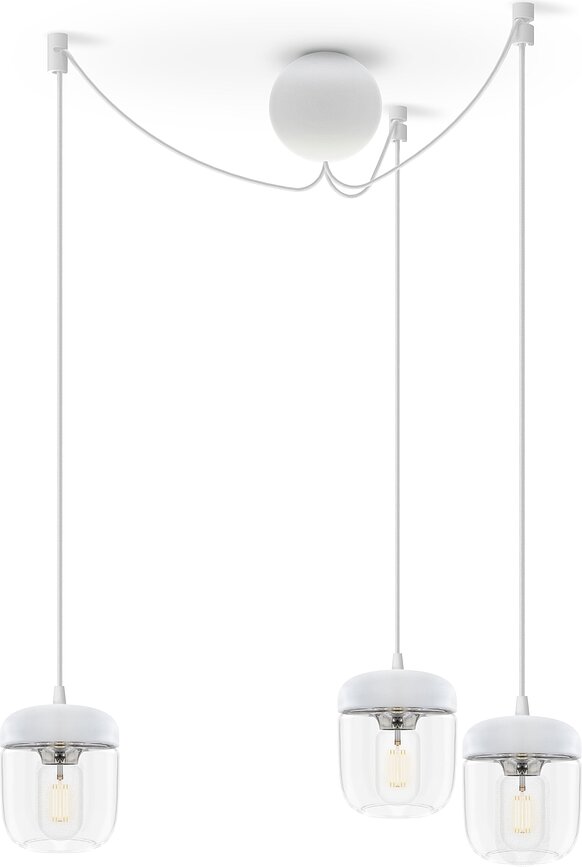 Suspension Acorn blanche en acier poli, triple