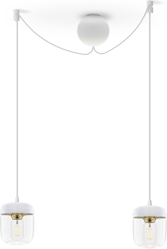 Suspension Acorn blanche, laiton poli, double